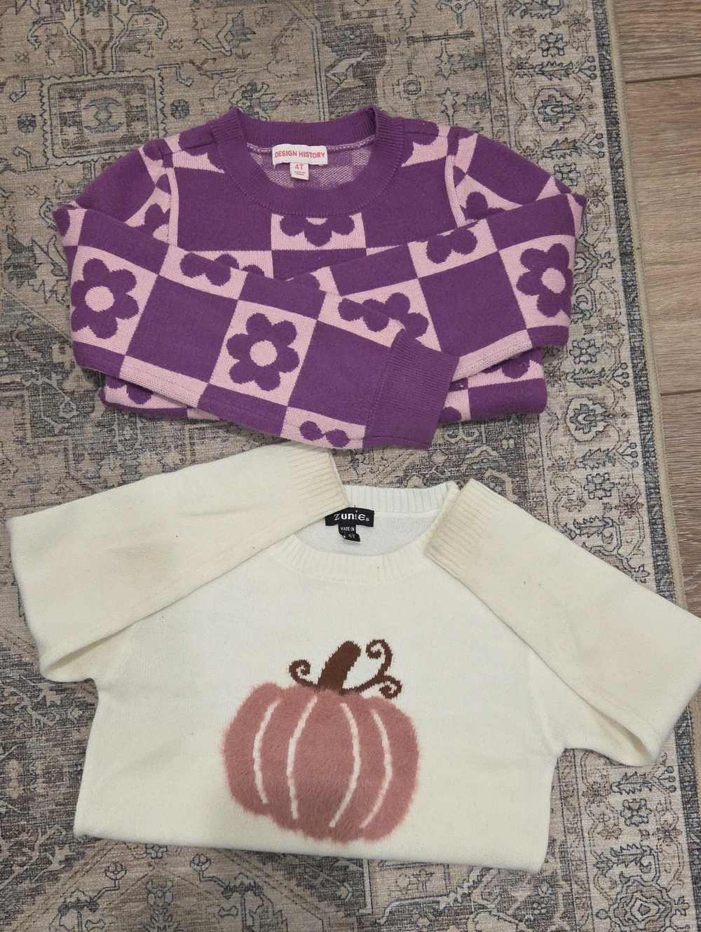 Design History Girls' Purple Check Floral Sweater